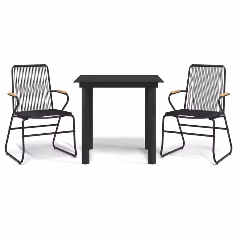 Set da Pranzo da Giardino 3 pz Nero in Rattan PVC