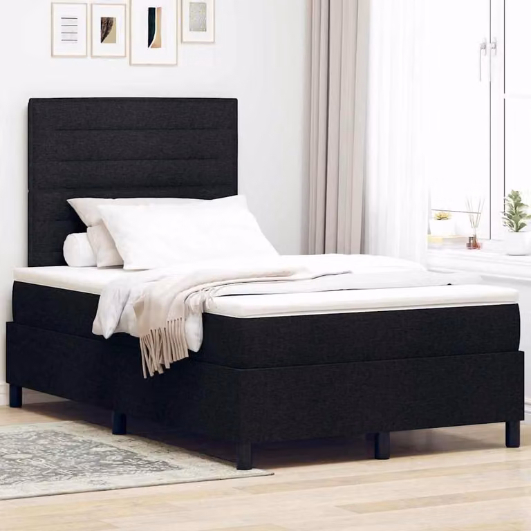 Maison Exclusive - Letto boxspring con materasso e luci LED, nero, 120 x 200 cm, rivestimento in tessuto