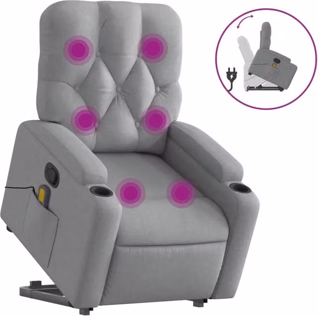 Poltrona | Sedia Relax Alzapersona Massaggi Reclinabile Grigio Chiaro Tessuto