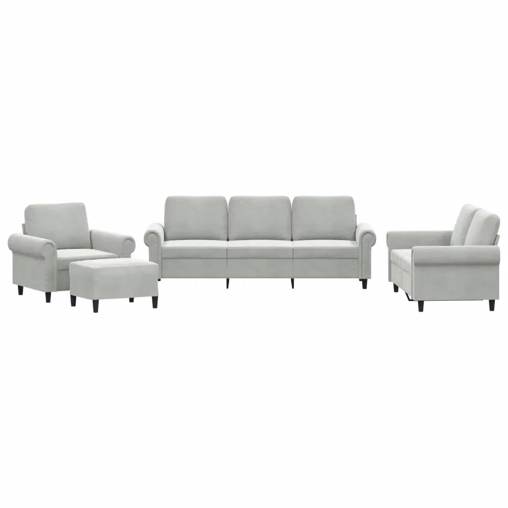 Set di divani 4 pezzi vidaXL in velluto grigio con cuscini e pouf per soggiorno – 2