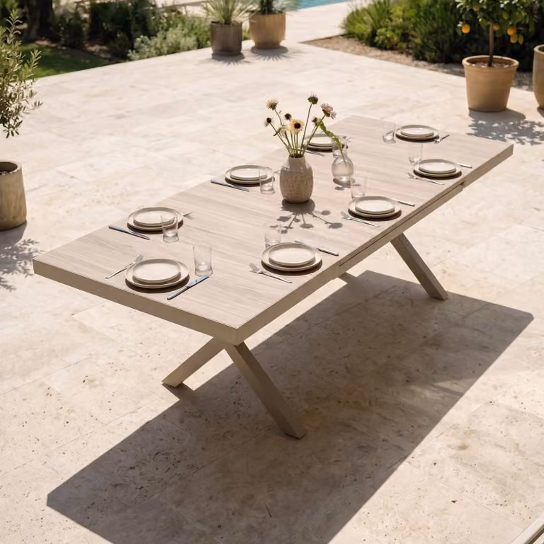 Tavolo estensibile con 10 posti in alluminio e Vetroceramica beige - Oviala Tivoli