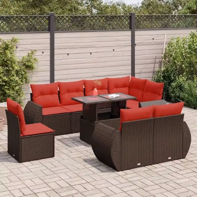 Set Divani Giardino 9 pz con Cuscini Marrone Polyrattan Acacia 3326665