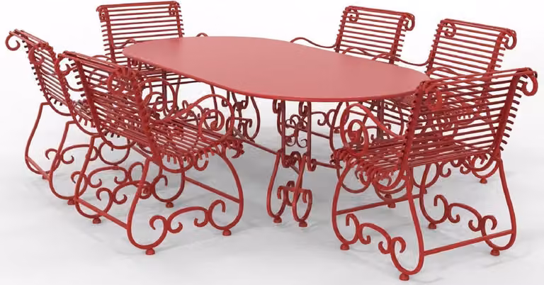 Casa Padrino Set di mobili da giardino in ferro battuto liberty - Vari colori - 1 tavolo ovale e 6 sedie da giardino con braccioli - Mobili da giardino e da giardino in ferro battuto liberty