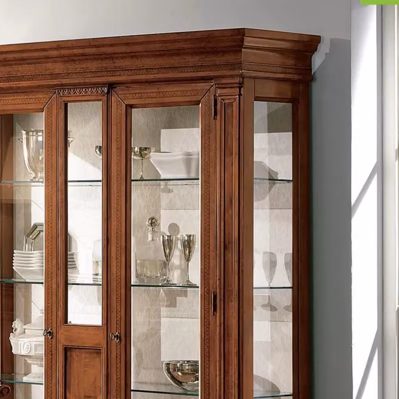 Vetrina classica con 2 porte in vetro e 3 cassetti con intarsio in legno Mobili 2G L: 161 cm, P: 50 cm, H: 216 cm – 1
