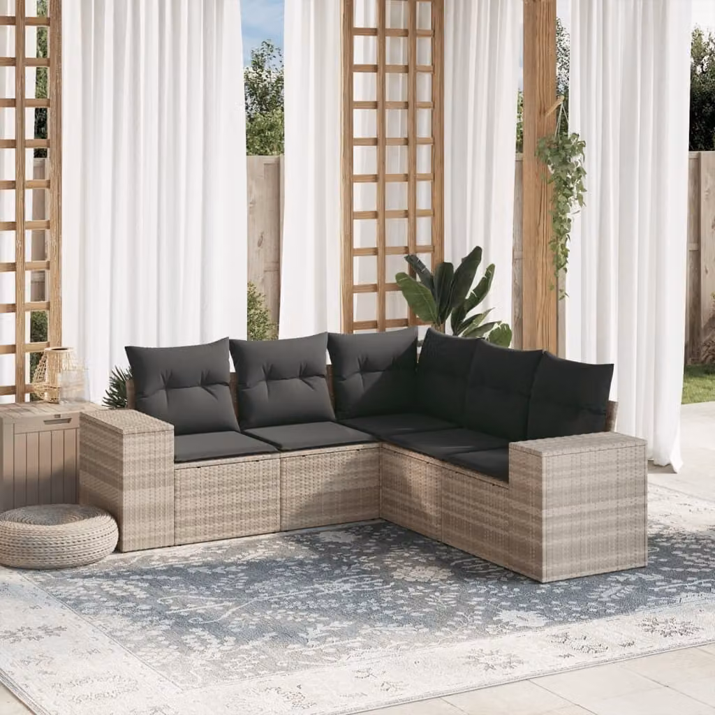 Maison Exclusive - Set Divano da Giardino 5pz con Cuscini Grigio Chiaro Polyrattan
