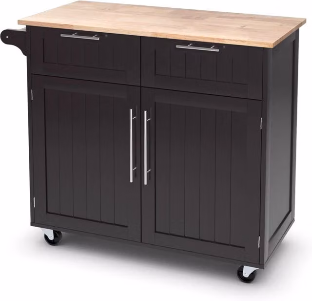 Isola da cucina rotante Design Mania con cassetti portaoggetti e 4 ruote, marrone e nero – 1