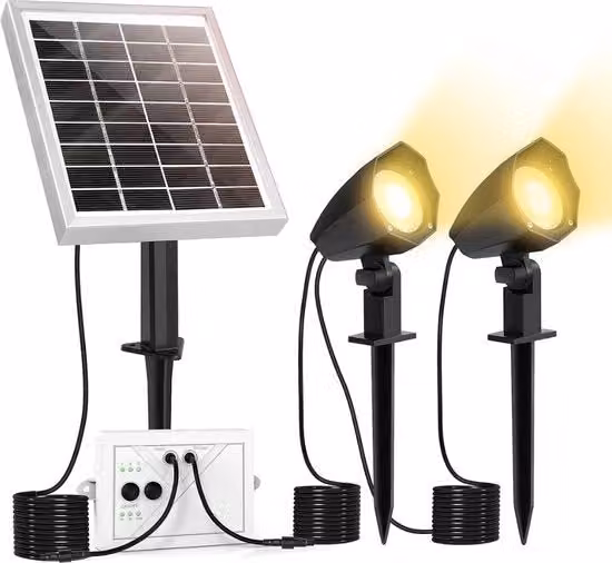 Lampada solare LED MEIHUA per giardino con picchetto a terra, impermeabile IP66, colore nero