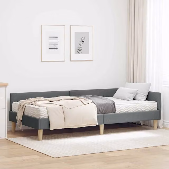 Struttura Letto Angolare con Materasso 2 pz-Giroletto con materasso Grigio Tessuto 855248