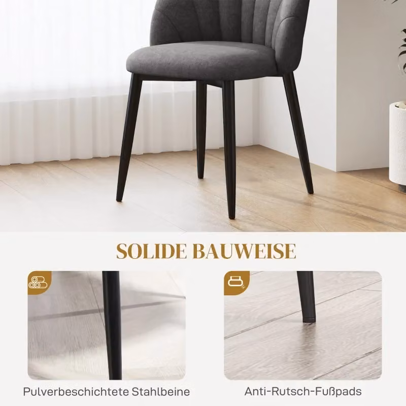 Set di 4 sedie da pranzo moderne WISHDOR in tessuto grigio scuro con gambe in metallo senza braccioli – 2