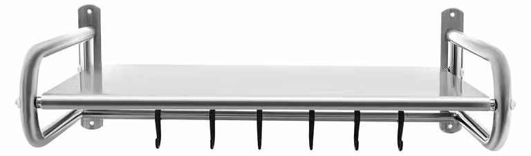 Ripiano per microonde – Scaffale da parete – Acciaio inossidabile – 6 ganci – Capacità di carico 30 kg – 53x38x18 cm – Argento