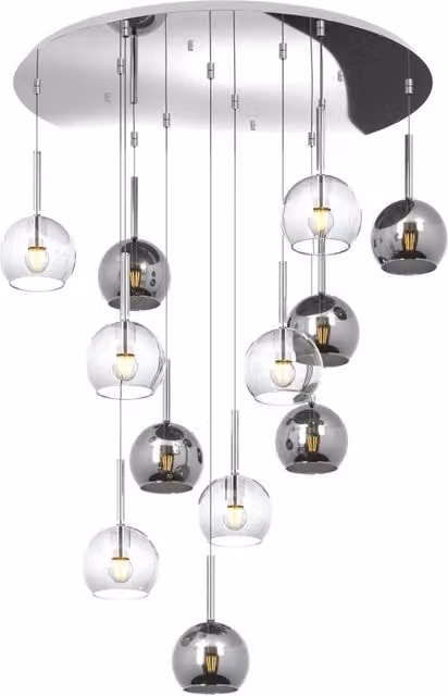 Lampadario Sospeso Contemporaneo Top Light Future in Metallo Cromo e Vetro Trasparente con 12 Luci E27 – 1