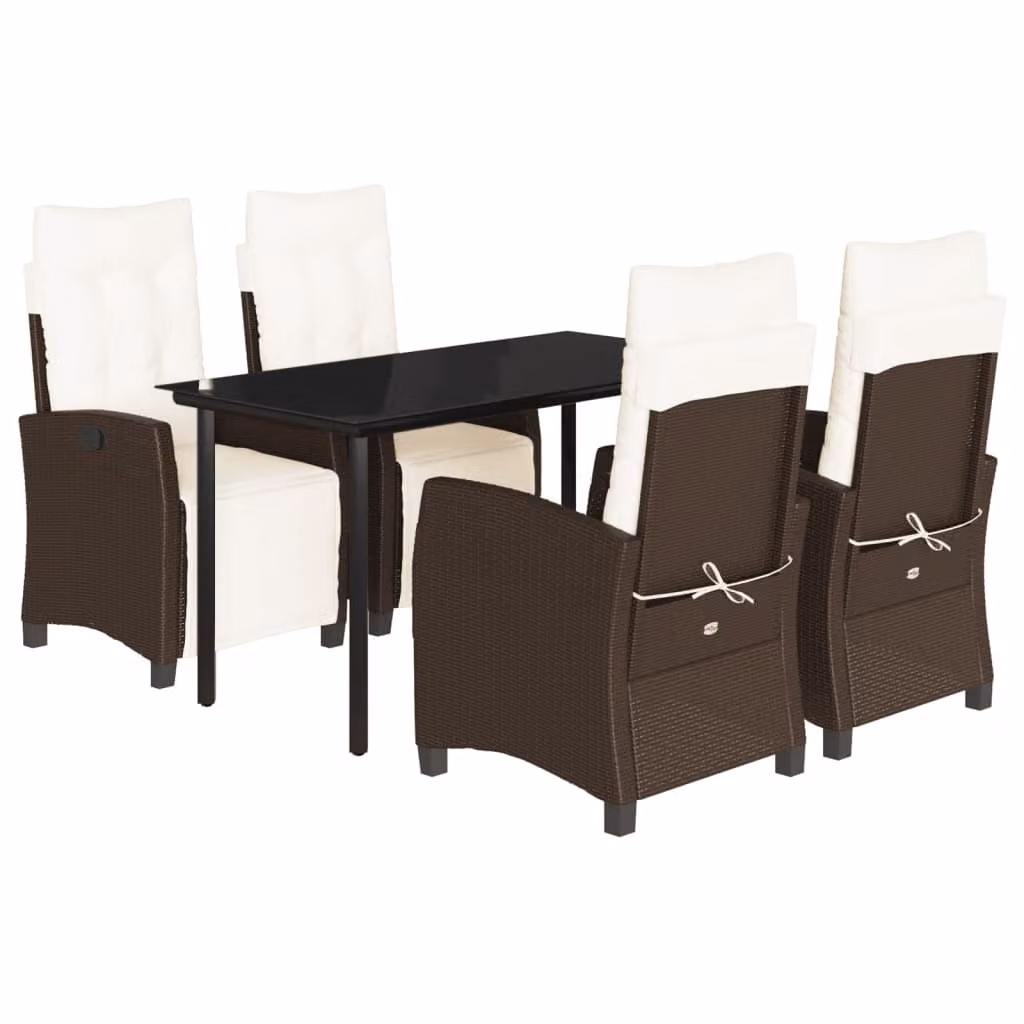Set da Pranzo da Giardino 5pz con Cuscini in Polyrattan Marrone