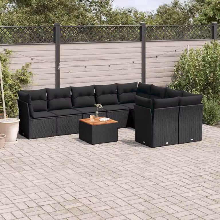vidaXL Set Divani da Giardino a L con Cuscini e Tavolino, Polyrattan e Acciaio, Marrone e Nero