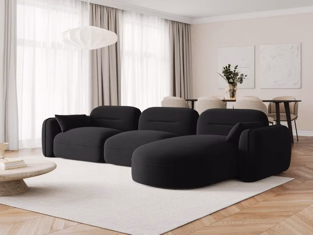 Divano angolare modulare Sydney Cosmopolitan Design a 4 posti in velluto nero con orientamento destro L/P/H: 320 x 140 x 70 cm – 2