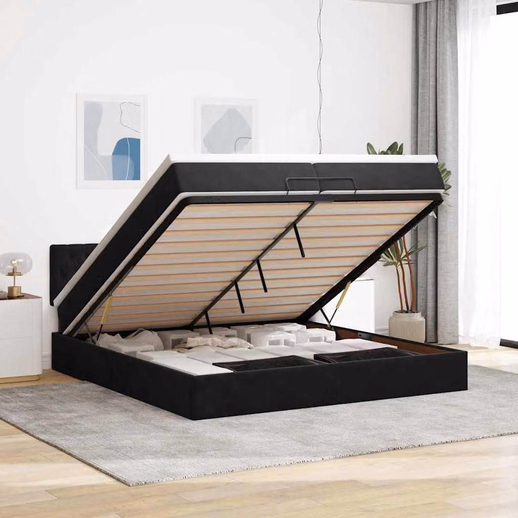 vidaXL Struttura Letto Pouf con Materassi Nero 200x200 cm Velluto
