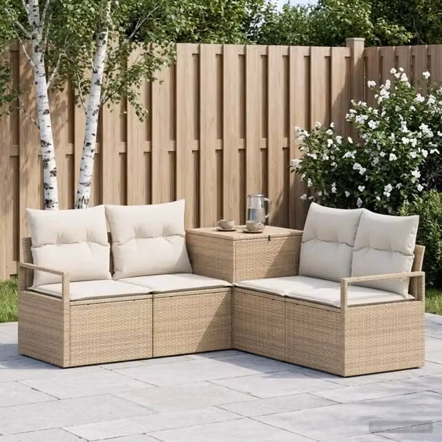 Set di divani 5 pz Beige e Bianco Crema 177 x 177 x 85 cm 3447804