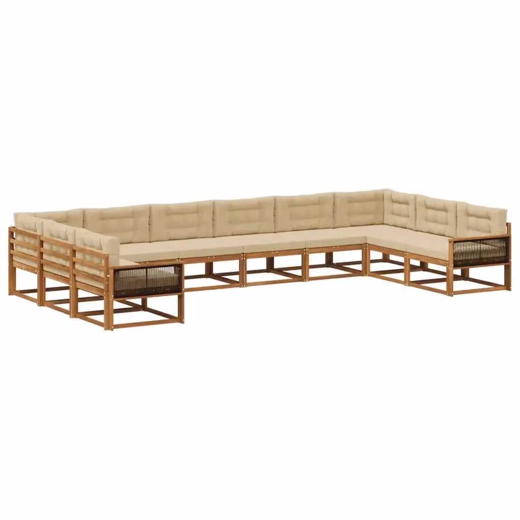 Set di divani da esterno a forma di U vidaXL in legno di acacia con cuscini beige e sabbia – 2