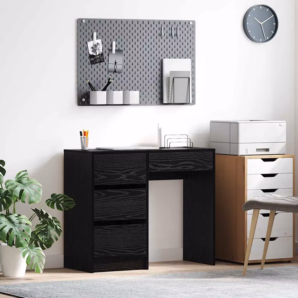 Scrivania moderna vidaXL in legno ingegnerizzato nero e rovere L: 90 cm, P: 37.5 cm, H: 75 cm