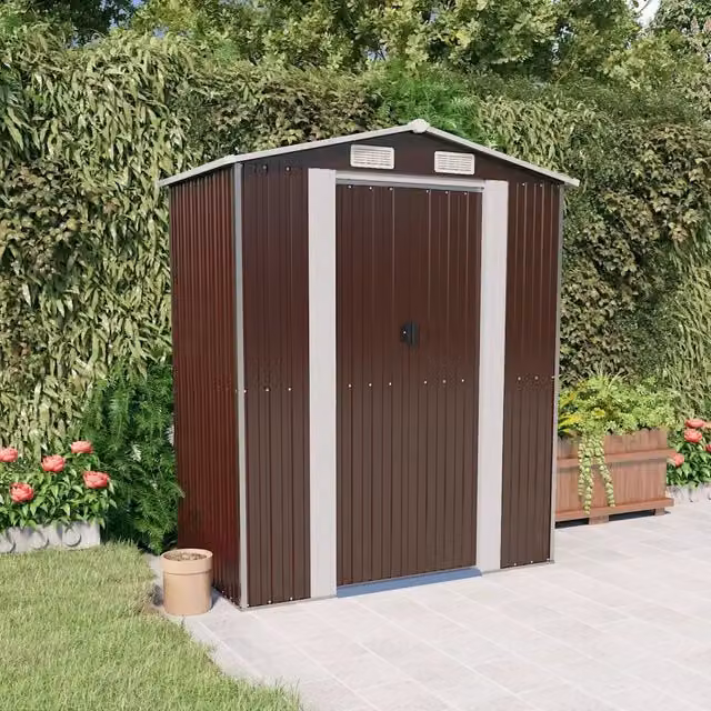 Capanno da Giardino Videx in Acciaio Zincato Marrone con Porte Scorrevoli e Apertura a Capanna L: 192 cm, P: 108 cm, H: 223 cm – 1
