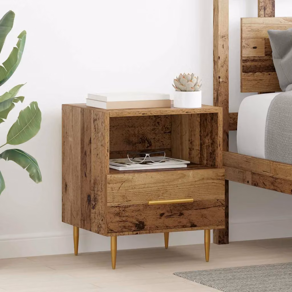 Comodino moderno vidaXL in legno ingegnerizzato e metallo, marrone, L 40 cm x P 35 cm x H 47,5 cm