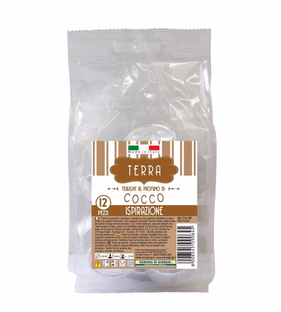 CERERIA DI GIORGIO Tealight Profumati Terra Cocco 12 Pz Marrone 3.8 cm
