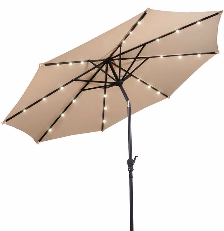 Ombrellone da giardino con luci a LED, per esterni, con pannello solare, inclinabile, 3 m (beige)