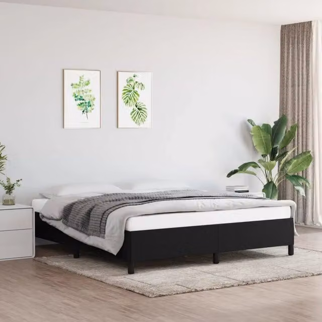 Giroletto vidaXL in tessuto nero con doghe in legno L/P/H: 203 x 160 x 140 cm – 1