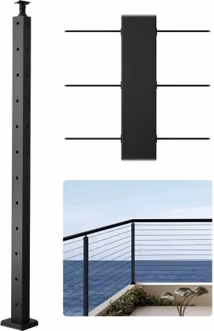 VEVOR Ringhiera per Recinzione da Balcone e Giardino in Acciaio Inox Nero, Kit di Palo per Balaustrata da Terrazza con Fori a Forma L, L: 106,7 cm, P: 10,8 cm, H: 6,8 cm
