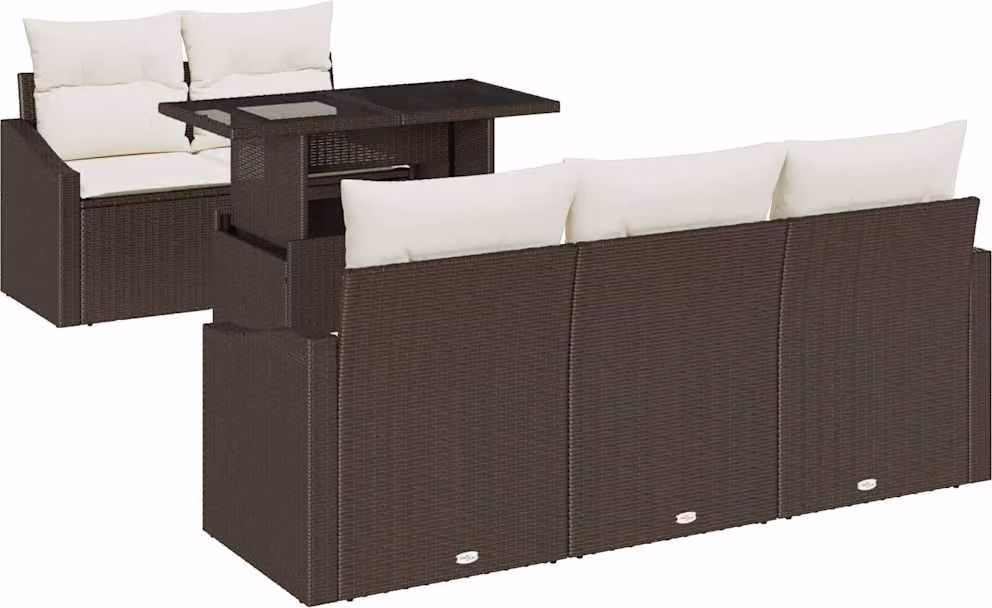 Set Divano da Giardino con cuscino 6 pcs Marrone polyrattan