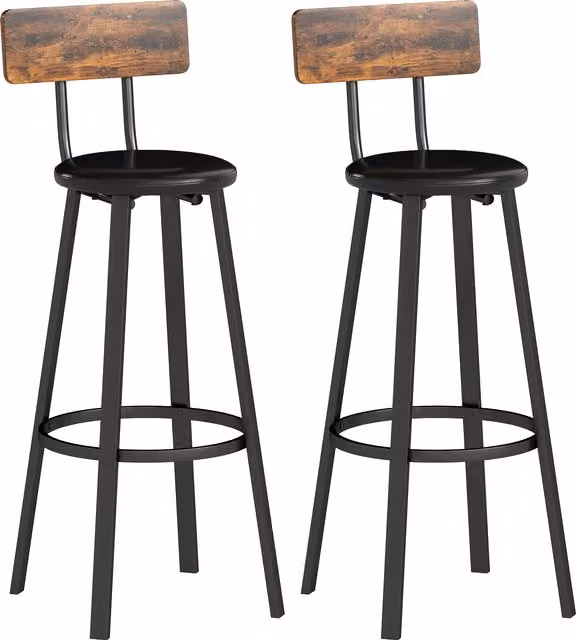 Set di 2 sgabelli da bar HOMCOM in stile industriale con schienale, seduta in finta pelle e poggiapiedi, colore marrone rustico e nero