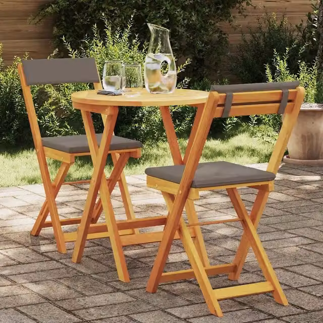 Set da pranzo per giardino e terrazzo vidaXL in legno di acacia marrone con tavolo pieghevole L: 110 cm, P: 60 cm, H: 72 cm e 2 sedie L: 60 cm, P: 60 cm, H: 41 cm
