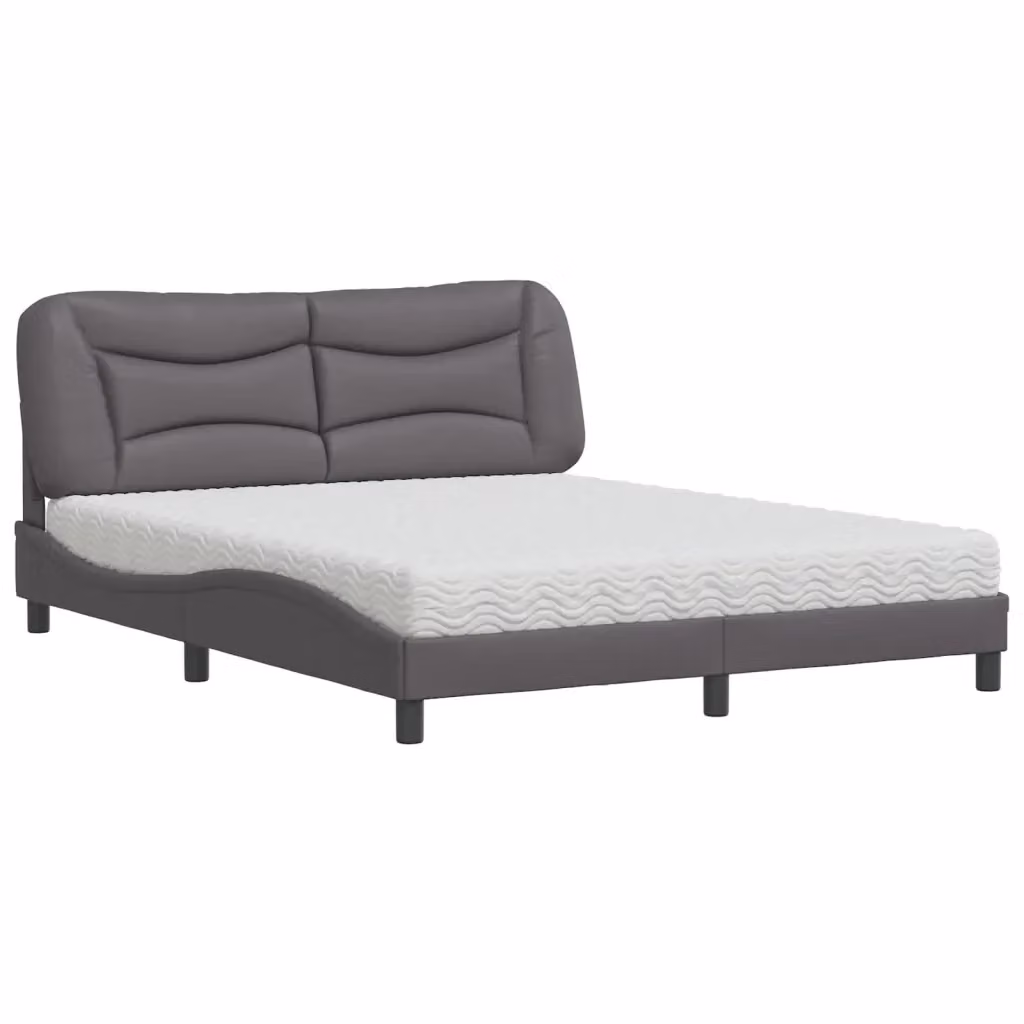 Letto con Materasso Hvar vidaXL in Similpelle Grigio e Bianco L/P/H: 218 x 160 x 74,5 cm – 2