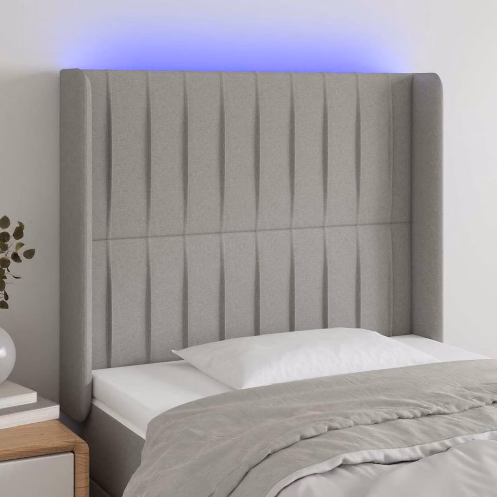 Testiera per letto con illuminazione LED e porta USB vidaXL in tessuto grigio, L: 103 cm, P: 16 cm, H: 118-128 cm