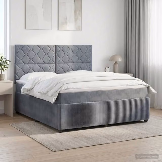 Letto box spring con materasso ibrido vidaXL in tessuto grigio e bianco L: 140 cm x P: 200 cm – 1