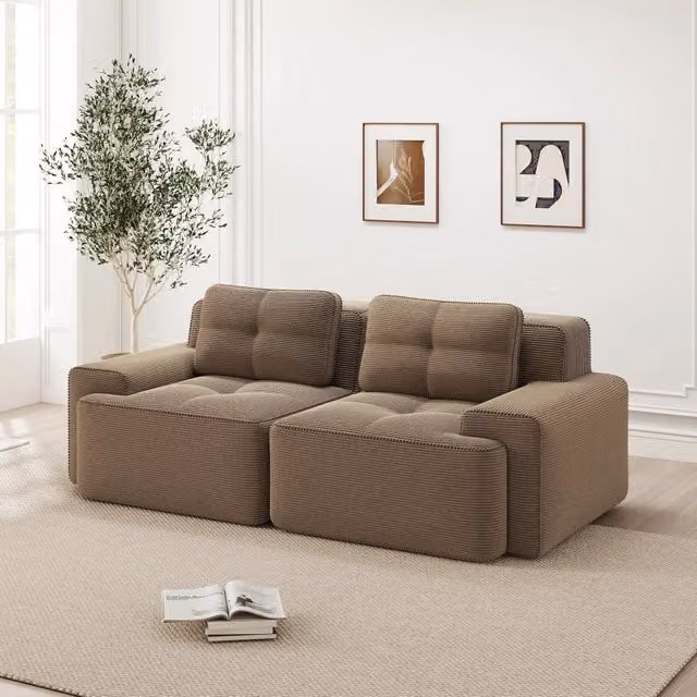 Divano Modulare Boneless ¨C MINIMAL ¨C Velluto a Coste, Braun, Sofa 2 Posti con Letto
