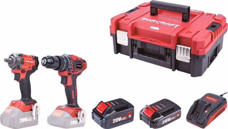 Set WORCRAFT XCUBE031 avvitatore a impulsi a batteria 450 Nm e trapano a batteria 50Nm CHD-S20LiB, 2x batterie ricaricabili