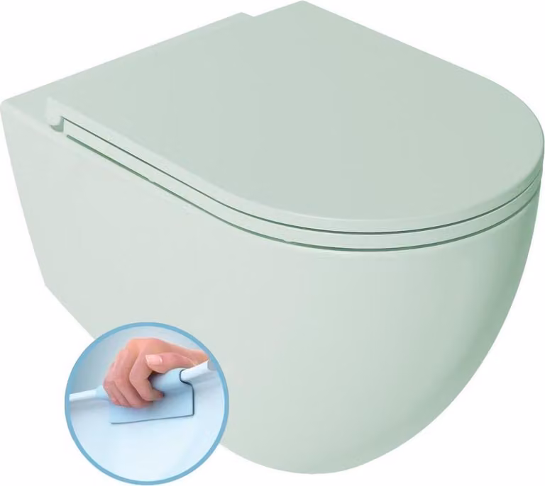 WC sospeso INFINITY, senza bordo, 36,5x53 cm, verde menta opaco