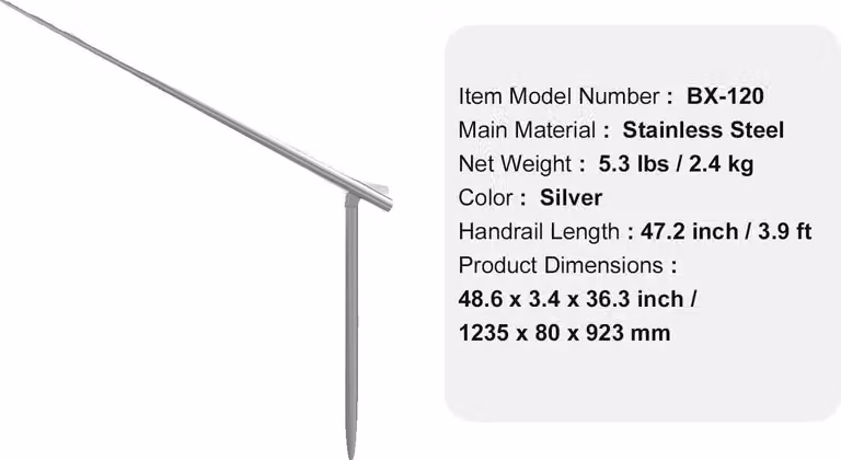 Ringhiera per scale esterne, angolari regolabili, robusto kit di installazione, 120 cm