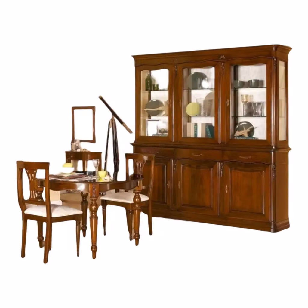 Cristalliera con boiserie in legno e ante in vetro Mobili 2G colore noce L: 225 cm, P: 53 cm, H: 230 cm – 2