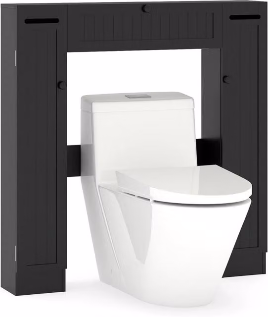 Mobile salvaspazio per bagno con ante a battente e ripiani interni in stile moderno, colore nero opaco