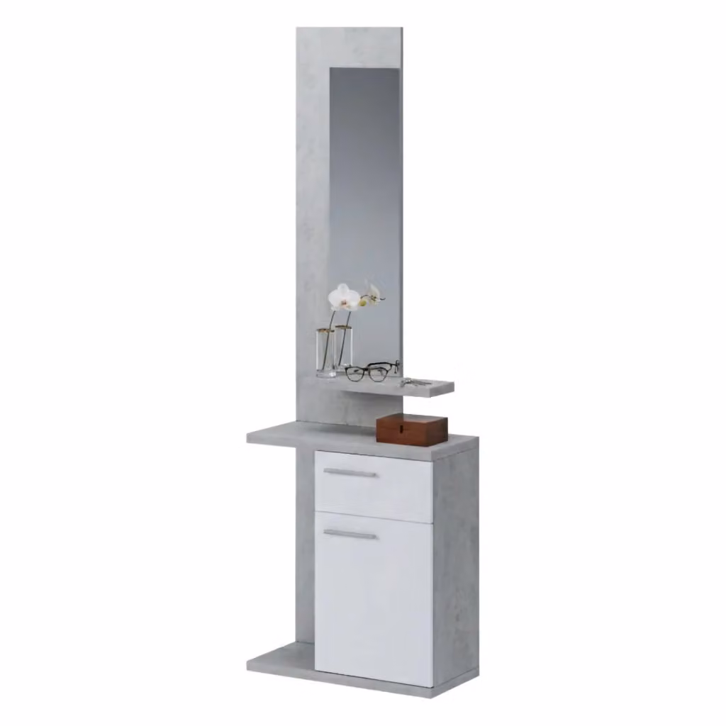 DMORA Mobile da Ingresso Moderno con Specchio, Grigio e Bianco, L: 61 cm, P: 28 cm, H: 186 cm – 2