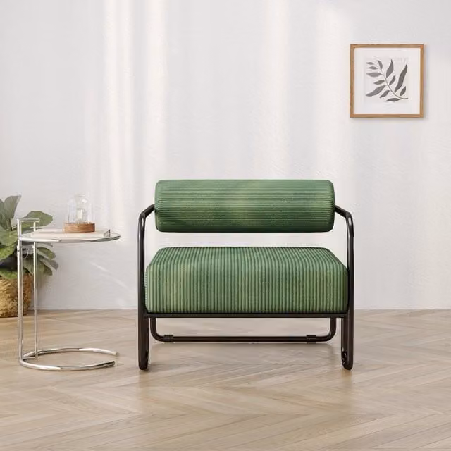 Poltrona Lounge Moderna MINIMAL in Velluto a Coste Verde con Struttura in Metallo Nero L 73,0 cm x P 70,5 cm x H 76,0 cm