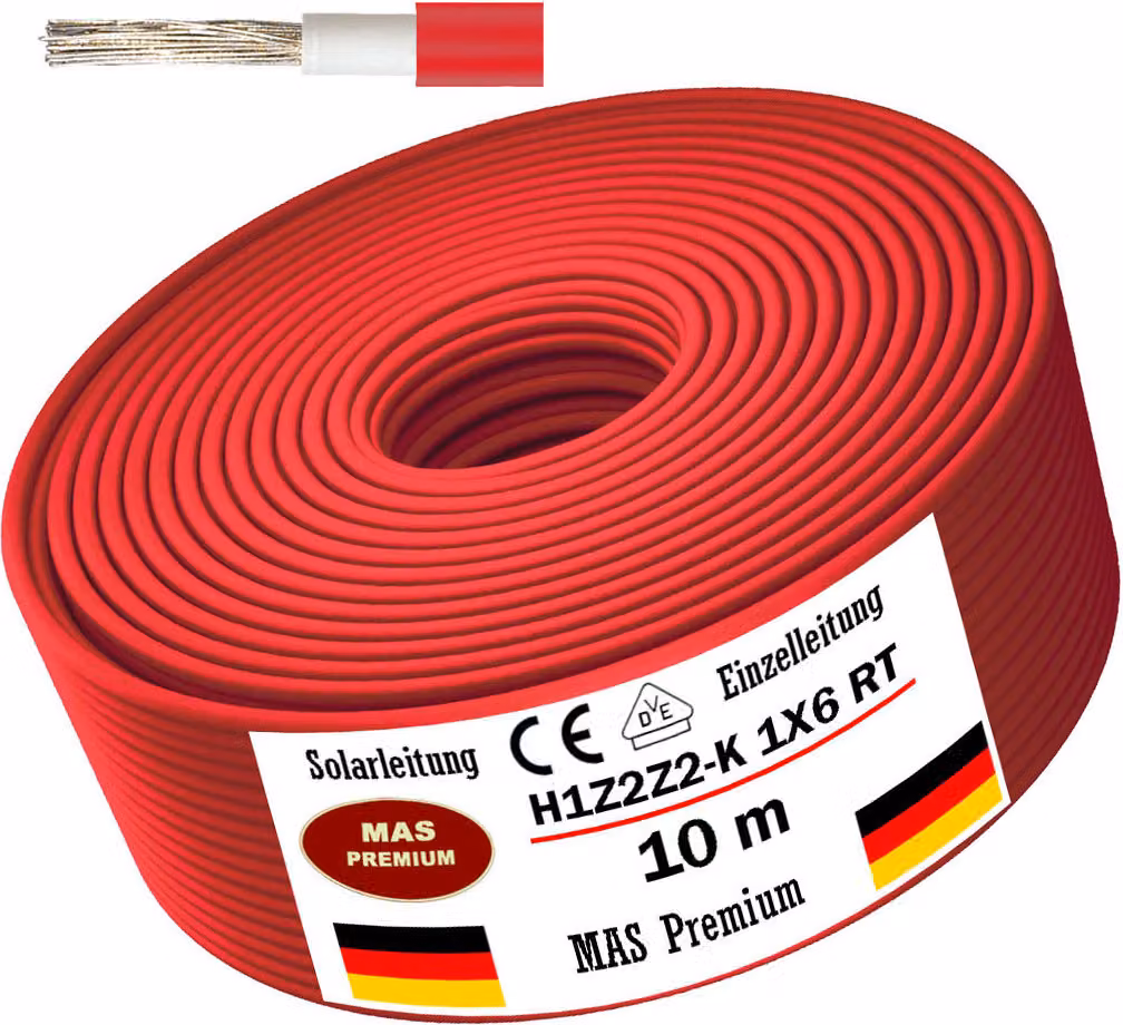 10m cavo solare cavo solare H1Z2Z2-K 6 mm² rosso fotovoltaico senza alogeni