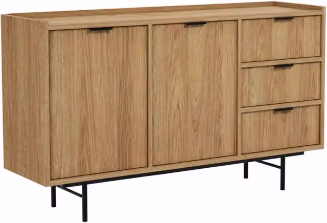 Credenza Design Moderno Con 2 Ante 3 Cassetti Ripiani Interni Struttura In Melaminico Per Sala Da Pranzo Ingresso E Soggiorno 150 X 40 X 90 Cm Rovere