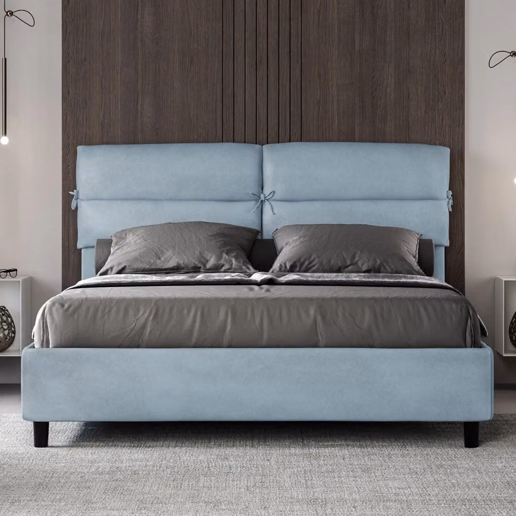 Letto Matrimoniale Giordanoshop in Legno e Tessuto Microfibra Blu L: 170 cm, P: 200 cm, H: 110 cm – 2