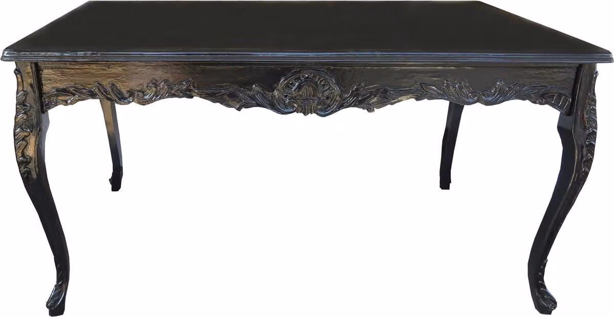 Casa Padrino Tavolo da pranzo barocco nero con piano in vetro 200 x 100 cm - Tavolo da pranzo - Edizione limitata