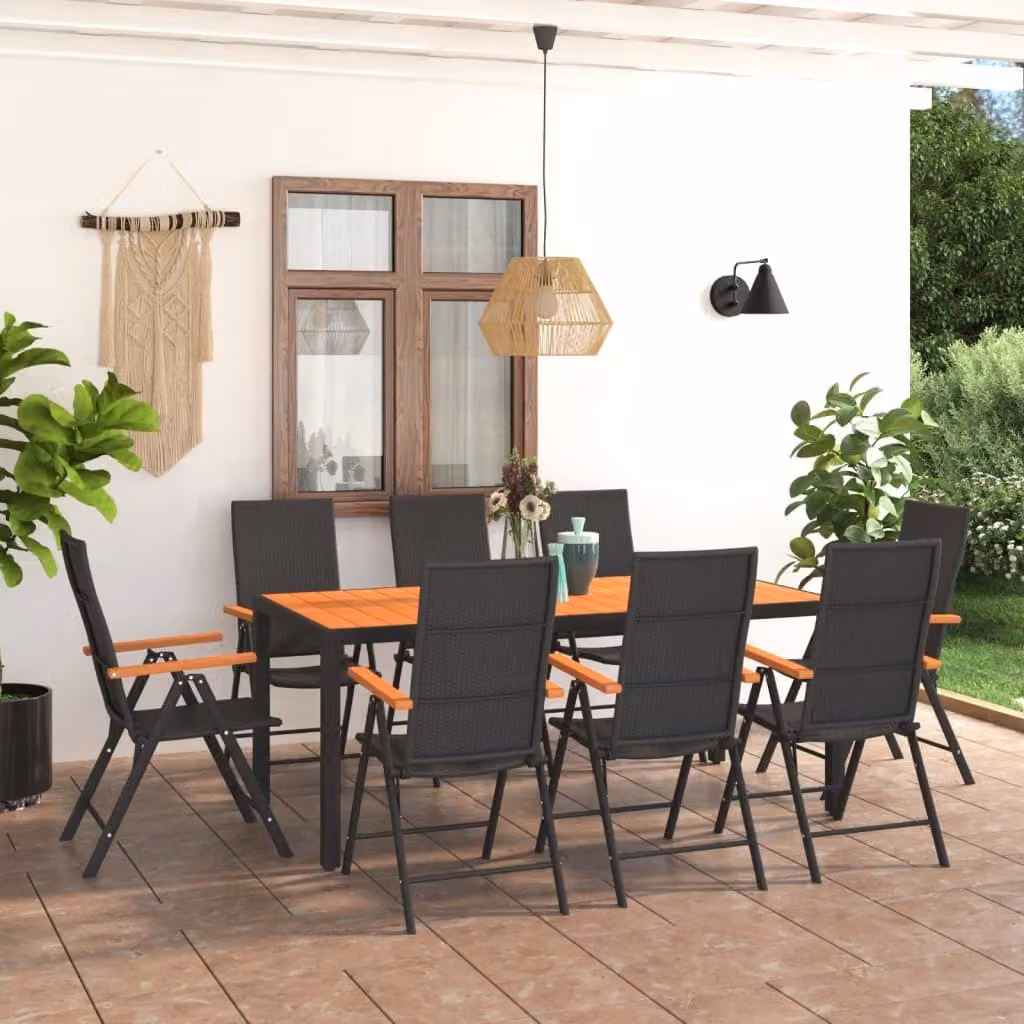 Maison Exclusive - Set da pranzo da giardino a 9 pezzi, nero e marrone