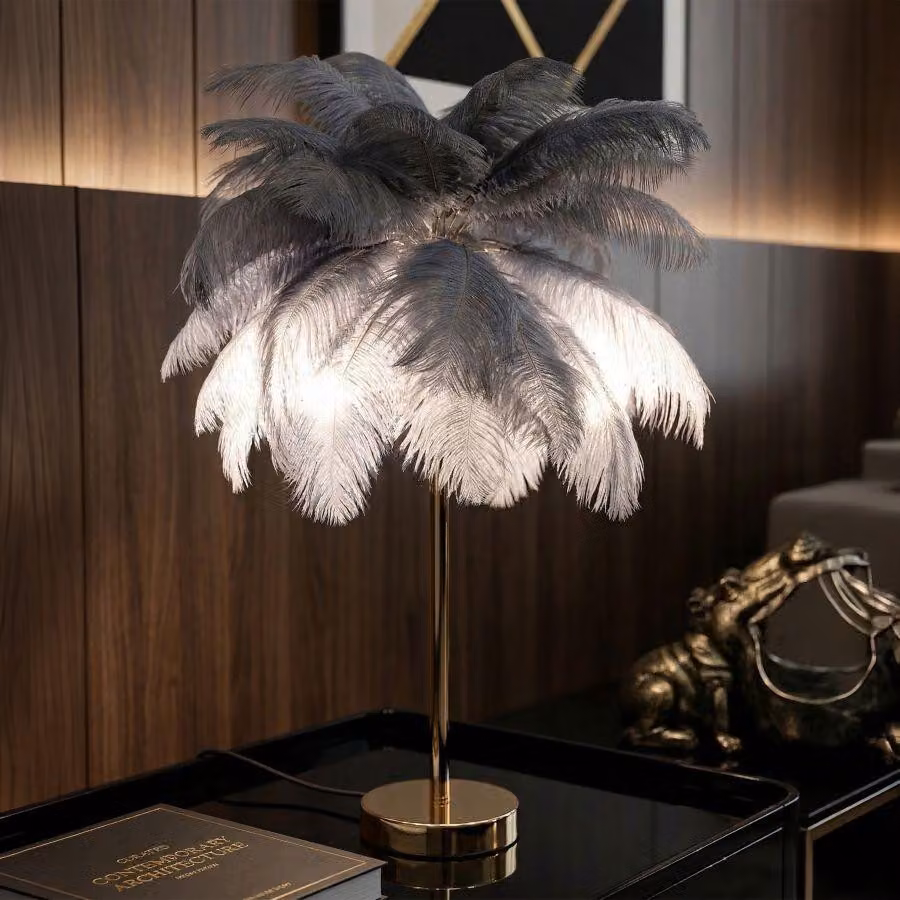 Mauro Ferretti, lampada da tavolo Palmier a 2 luci E14, Ø 55x60 cm, grigio oro