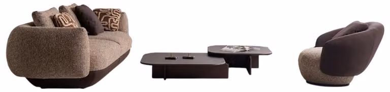Braune Textilgarnitur Designer 3-Sitzer Polstersessel Couchtisch