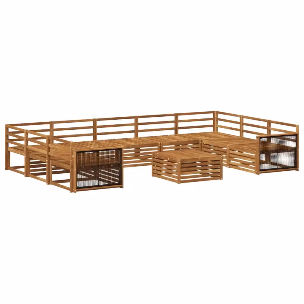 Set di divani da esterno vidaXL a forma di L in legno di acacia con tavolo da caffè e cuscini, colore beige e marrone – 2